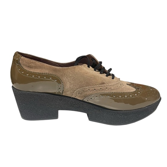 Robert Clergerie lace up platform oxfords leather 9 1/2 green and tan - Picture 4 of 11